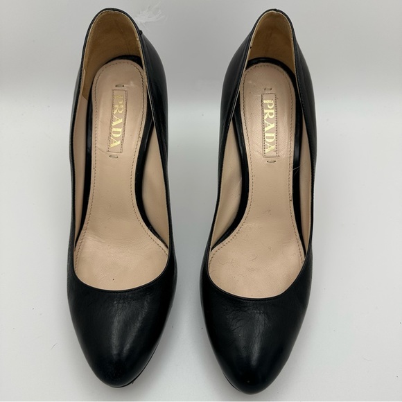 Prada Sz 9/EU 39 Black Leather Platform Pumps Chunky High Heel - Picture 4 of 9